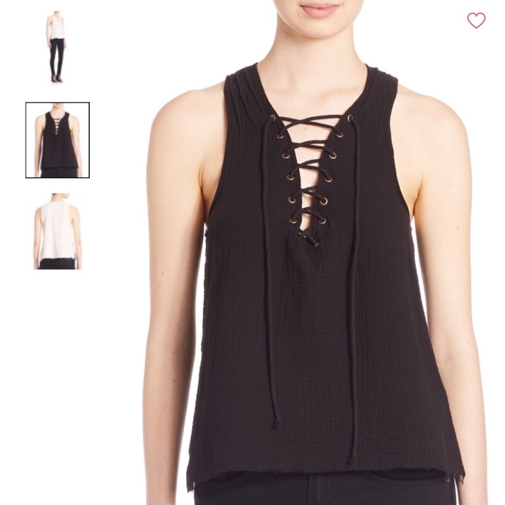 Roi blouse lace up V neck, cotton, fray hem,